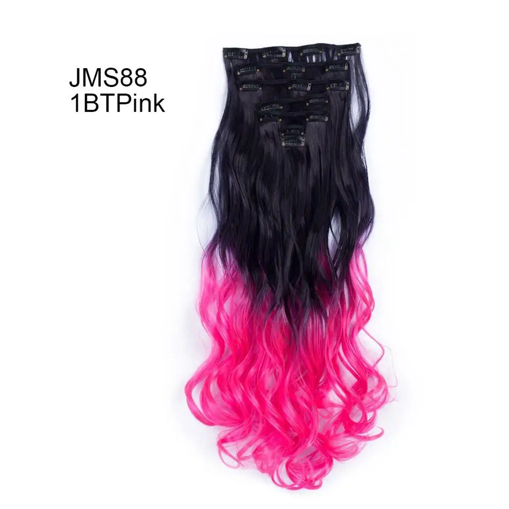 ValenWigs 130 г два тона 32 цвета 7 шт./компл. клип на наращивание волос 22 ''длинные волнистые Омбре синтетические накладные волосы для женщин - Цвет: P1B/613