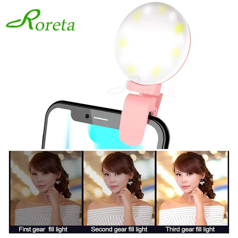 

Roreta Mini selfie Ring Light LED Flash Photographic Lighting Portable Camera Phone Selfie Light USB charge For iPhone Samsung