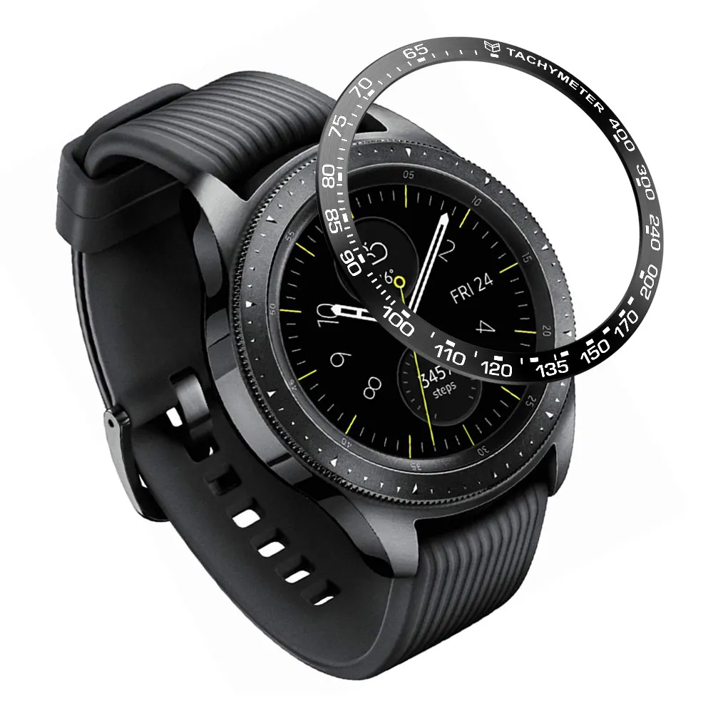 Для samsung Galaxy Watch, 46 мм, ободок, кольцо, Стильный чехол, клейкая крышка, защита от царапин+ черный силиконовый для часов, ремешок