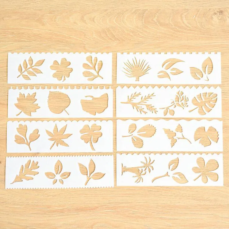 

8pc Leaves Openwork Painting Template Embossing DIY Bullet Journal Accessories Template Stencils For Scrapbooking Decor Reusable