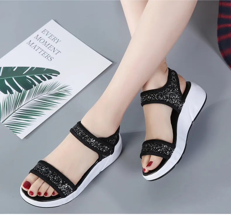 Summer Women Sandals Female Shoes Woman Shining Comfortable Sandals Ladies Sequined Cloth Flat Sandals Women Sandalias (6)