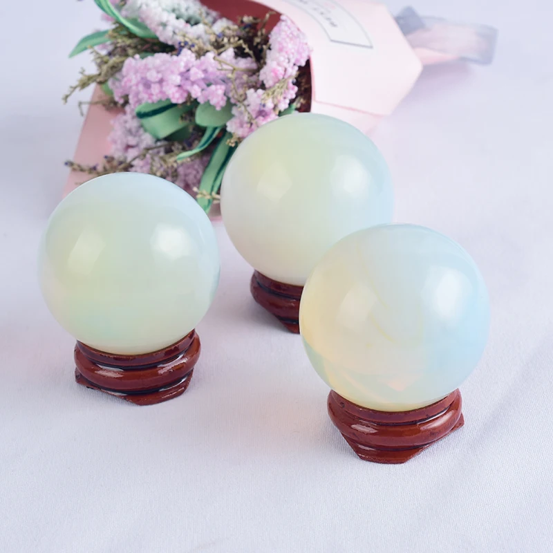 40mm Natural opalite stone Sphere Crystal Ball With wood base Hand massage healing quartz mineral crystals Feng shui Home Decor