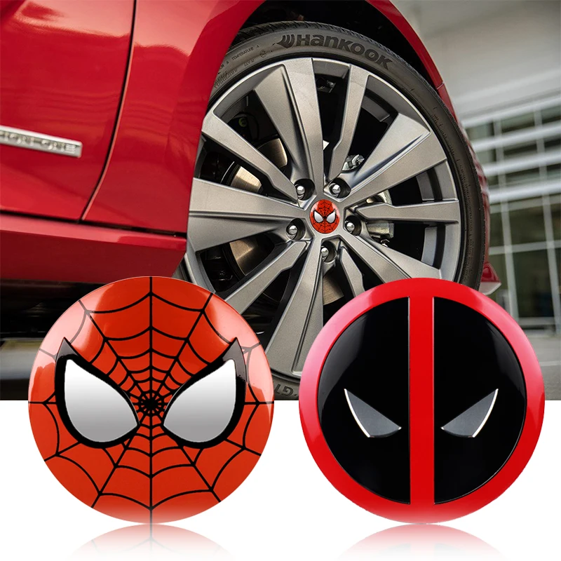 

Car styling 4Pcs Marvel The Avengers Deadpool Spiderman Cartoon Tire Wheel Center Hub Cap Badge Decal Sticker Accessories