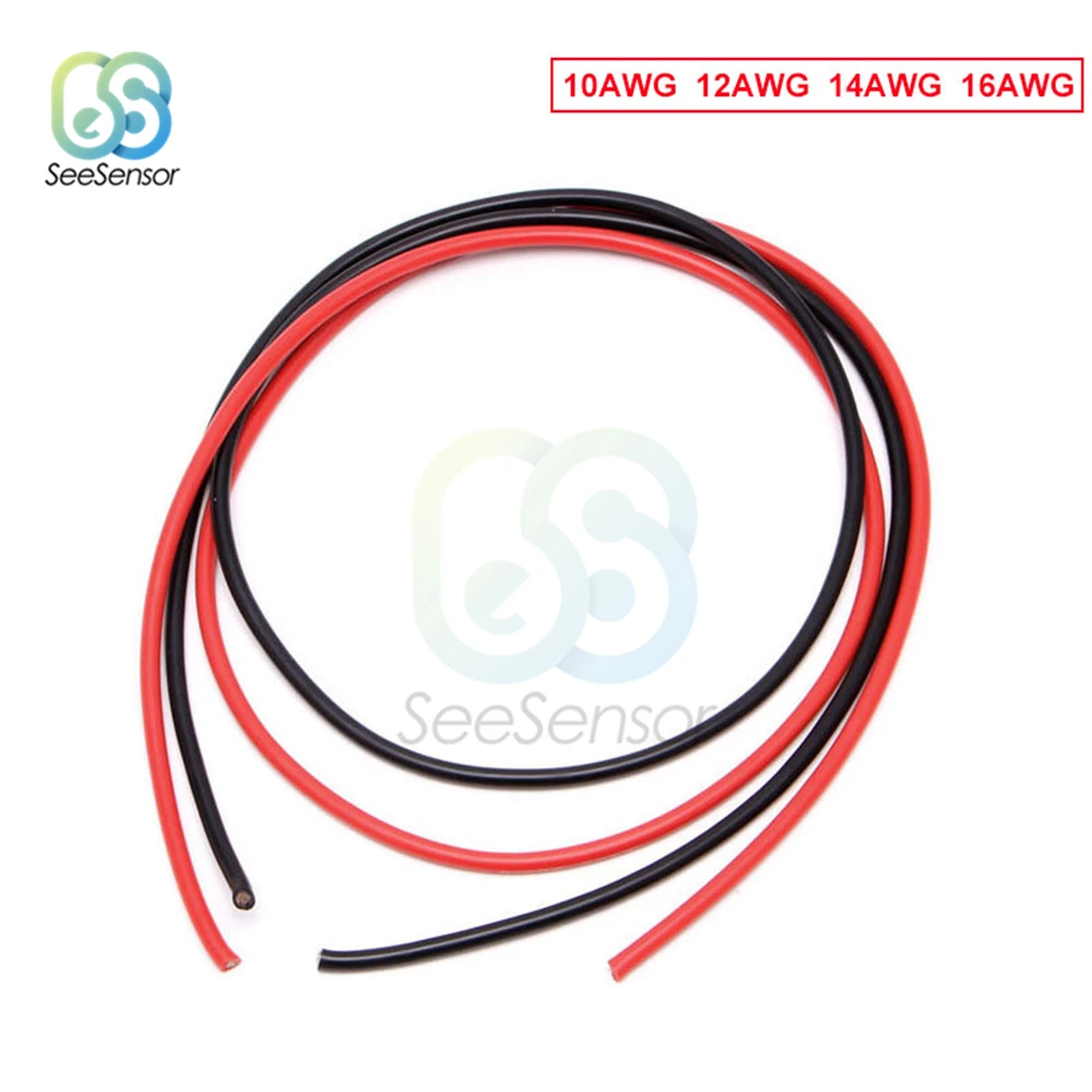 

1meter Black +1meter Red 10/12/14/16 Gauge AWG Electrical Wire Tinned Copper Insulated Silicone Extension LED Strip Cable