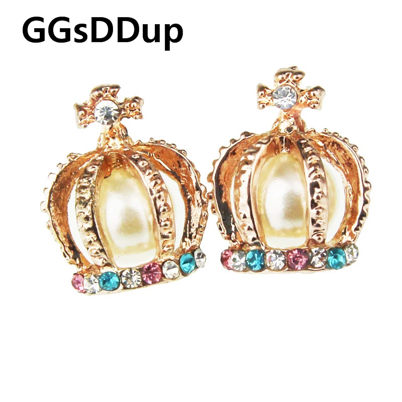 Fashion exquisite rhinestone imitation pearl crown shape earring
