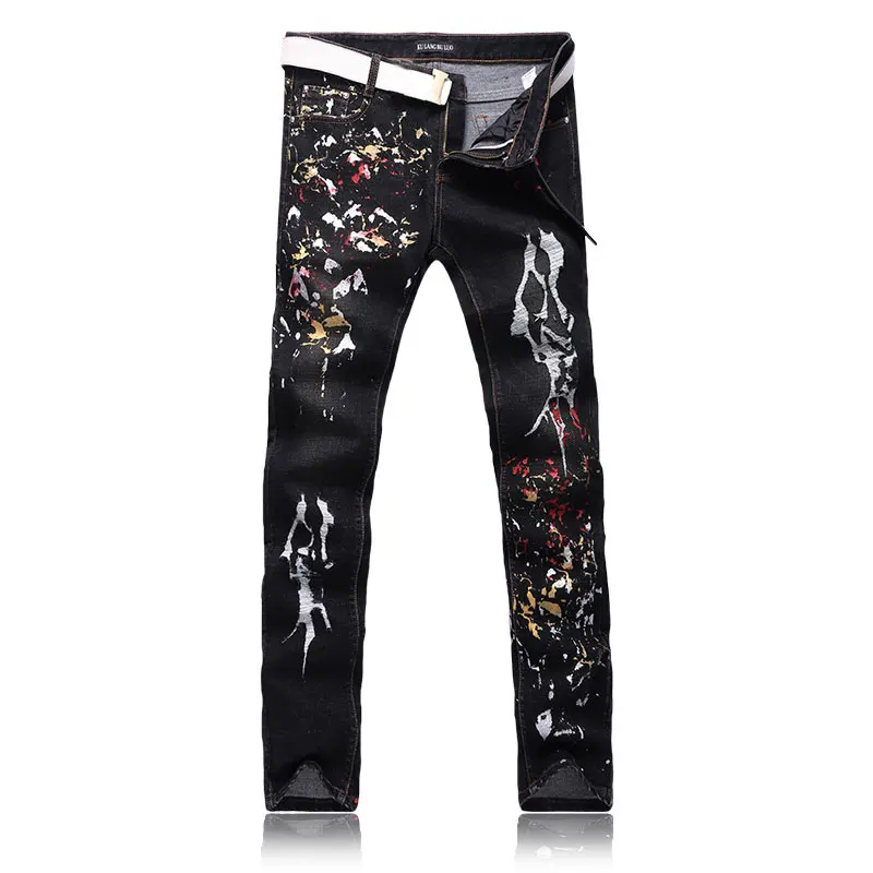 Men Graffiti Printed Jeans Painting Pants Pantalones Vaqueros Hombre