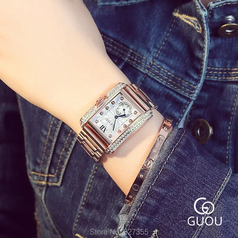 Beste Nieuwe Vrouwen Horloges Vrouwen Rvs Vierkante reloj mujer Luxe Jurk Horloge Dames Quartz Rose Gold Polshorloge Montre Femme