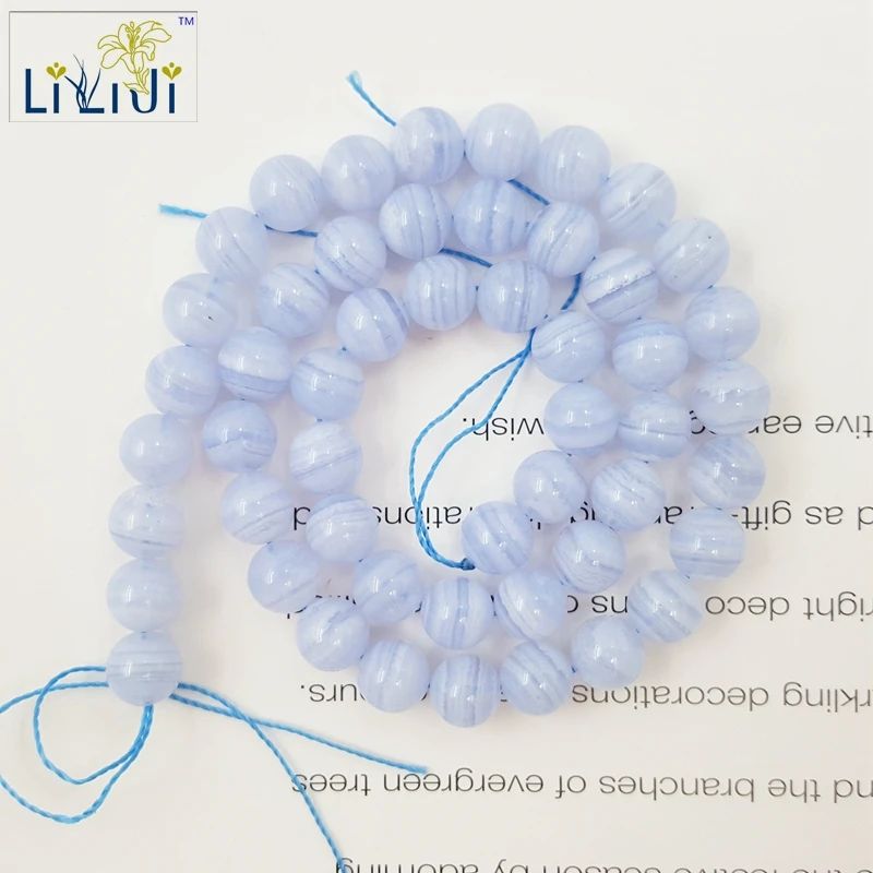 

Lii Ji Natural Stone Good Quality Blue Lace Agate Round shape beads 8mm DIY Jewelry Making Bracelet necklace approx 39cm