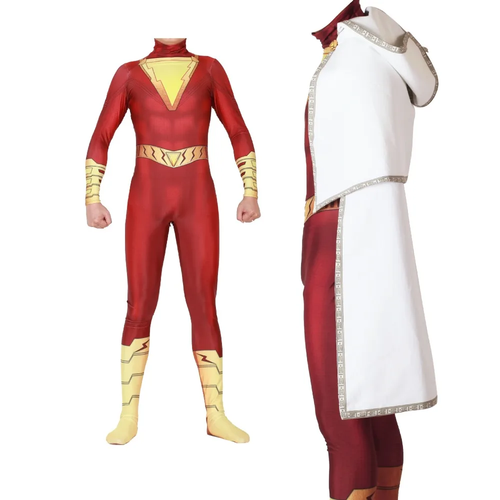 

Movie Shazam Kid Adult Cosplay Costume Zentai Superhero Bodysuit Suit Jumpsuits
