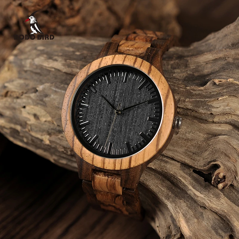 relogio masculino BOBO BIRD Wood Men Watch Zabra Wooden Timepieces Quartz Watches for Men Watch Custom Gift Drop Shipping