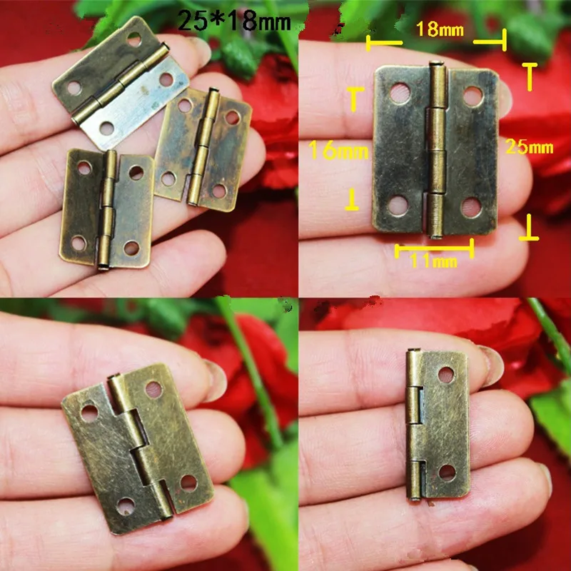 cheap 50PCS Antique Bronze Tone 4 Holes Cabinet Wooden Wine Box Door Hinges 25x18mm
