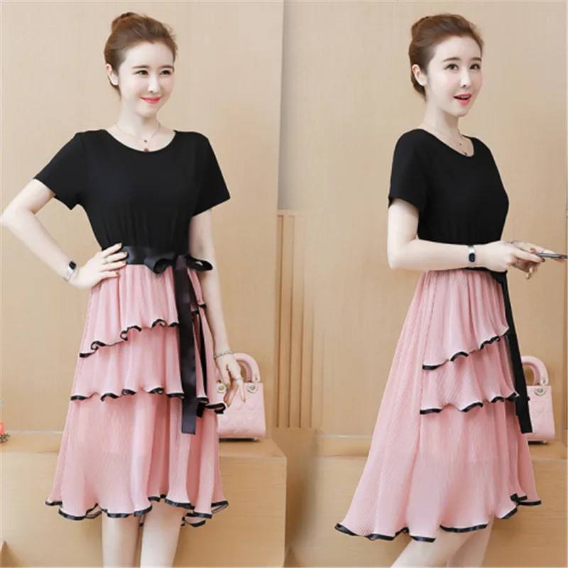 

Korea Summer Dress 2019 Women Casual Plus Size Pink Sexy Vestido New Female O-Neck Beach Style Party Dresses Vestidos Office