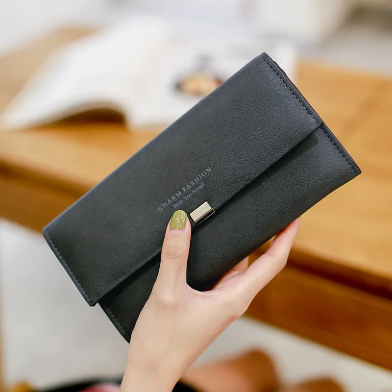 2019 Ladies Scrub Matte Leather Long Wallet Women Brand Vintage Card Holder Coin Purse Women Zipper Hasp Purse Clutch Money