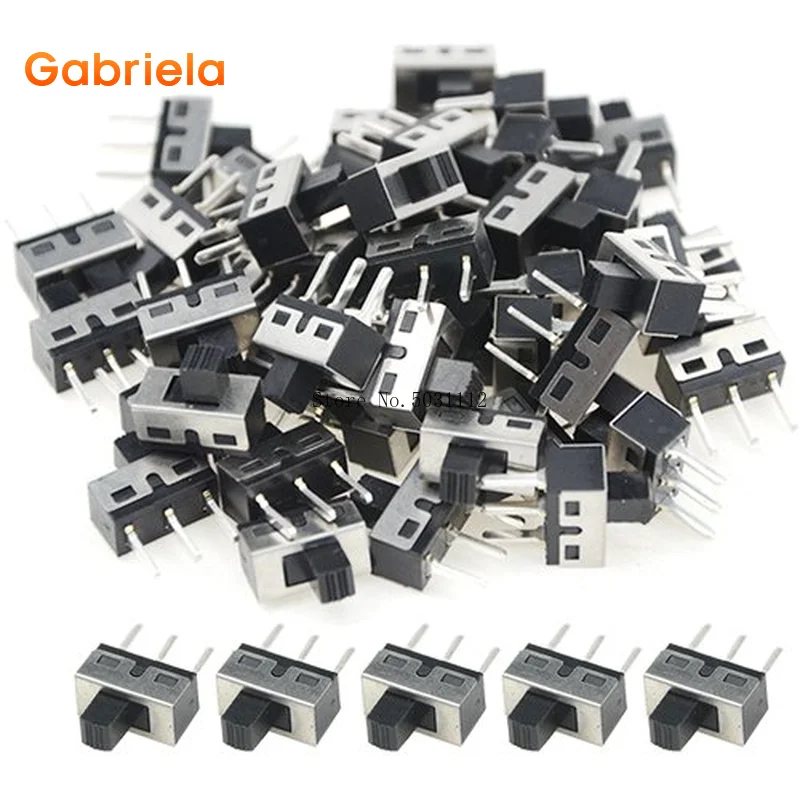 

50 PCS 3 Pin 2 Position 1P2T SPDT Vertical Micro Slide Switch AC 125V 2A for DIY Electronics Project