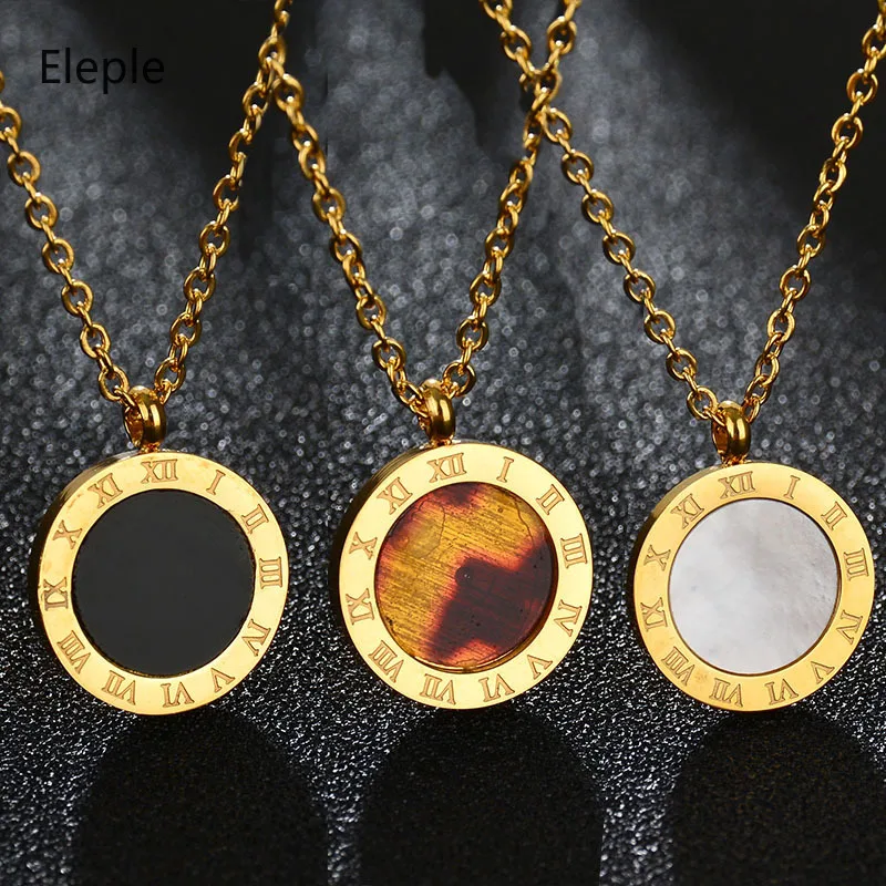 

Eleple Simple Roman Digital Stainless Steel Necklaces Women Fashion Party Celebration Gifts Necklace Jewelry Accessories S-N28