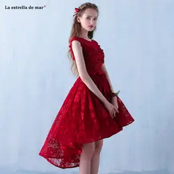 Vestidos para boda invitadas 2019 Новый из кружева, с вырезом на шее кристаллическая крышка рукавом бордовый красный высокой и низкой нарядное платье Чай