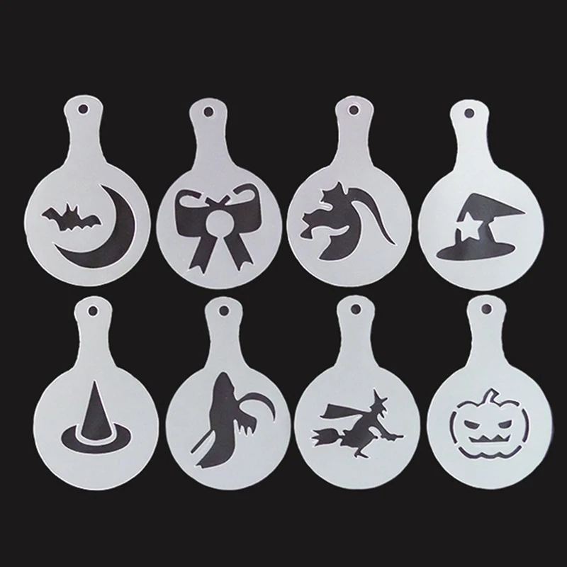 

8pcs/set Coffee Printing Model Spray Template Stencil Halloween Wedding Cake Decorating Tool DIY Cake Baking Mold Bakeware Tools