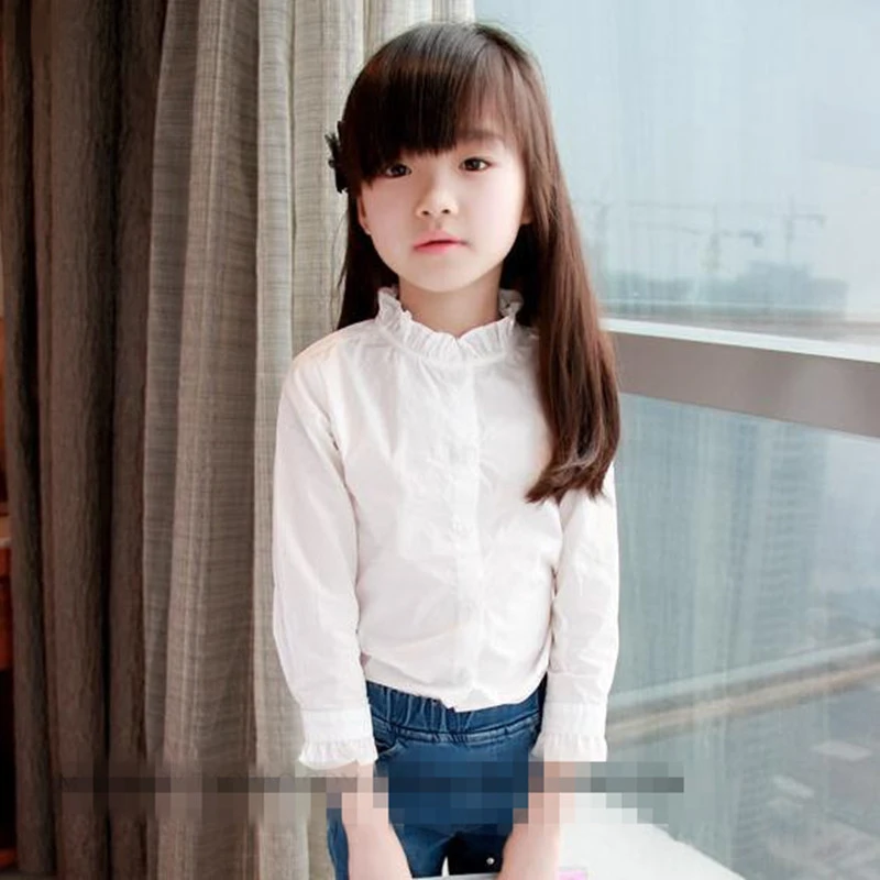 2016 nueva llegada bebé niñas Lotus hoja Collar camisa niños larga Casual Camisa niños niñas blusa 2 8Y|girls blouse|child shirtshirt kids - AliExpress