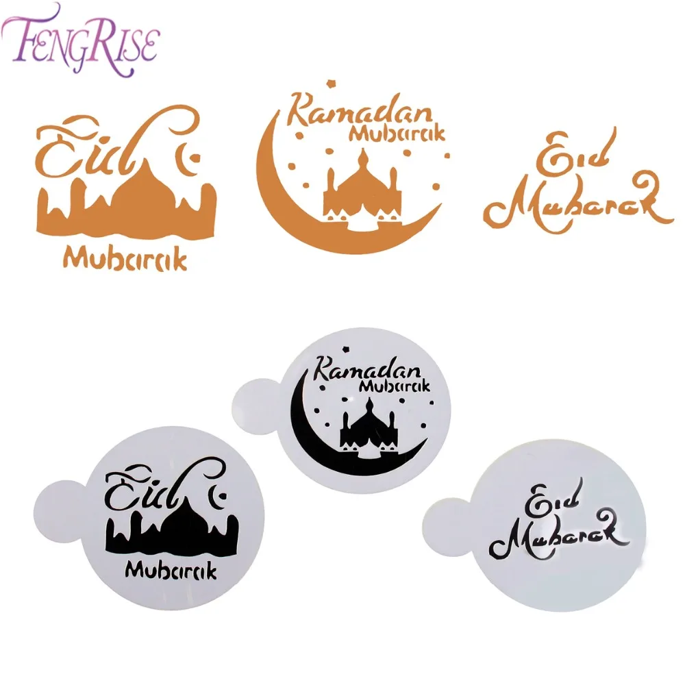 

FENGRISE PET Mosque Eid Mubarak Ramadan Design Stencil Coffee Stencils For Coffee Template Fondant Cafe Decoration Tools Cookie