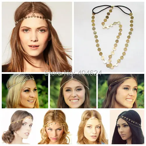 

Hot New Romantic Elegant Women Lady Vintage Hairbands Head Link Chain Headwear Mixed 7 Styles Optional FreeShipping