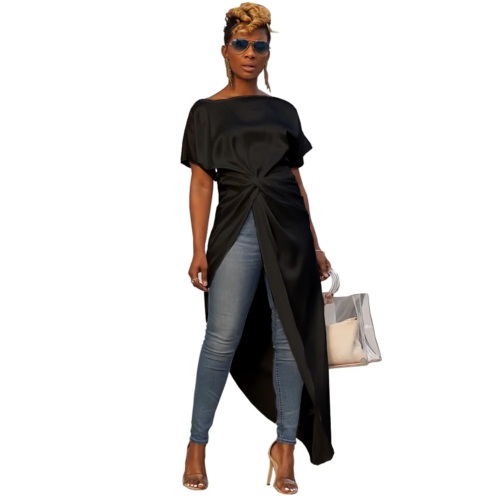 Summer New Fashion Women Dresses Draped Irregular Split Solid Party Dresses Streetwear Black White Summer New Fashion Women Dresses Draped Irregular Split Solid Party Dresses Streetwear Black White
