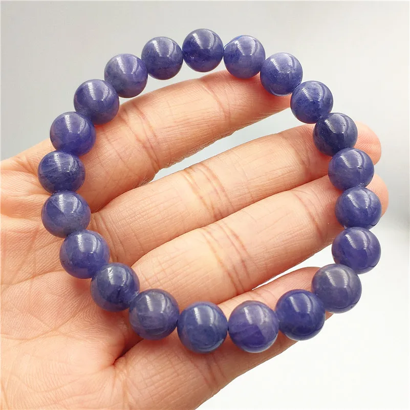 9 мм Натуральная натуральный Танзанит Танзании браслет для Для женщин Для мужчин драгоценных камней Голубые Круглые бусины стрейч