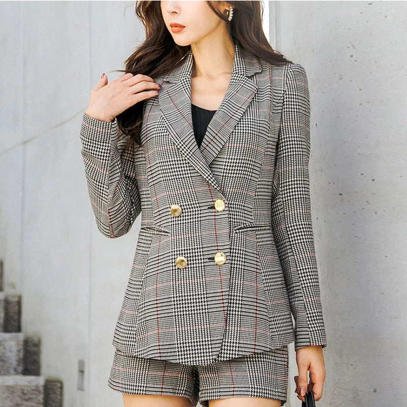 New Female High quality business attire Blazers Suit Plaid Women Pants Suits 2 Two Piece Sets Long Slim Jacket & Pants New Female High quality business attire Blazers Suit Plaid Women Pants Suits 2 Two Piece Sets Long Slim Jacket & Pants