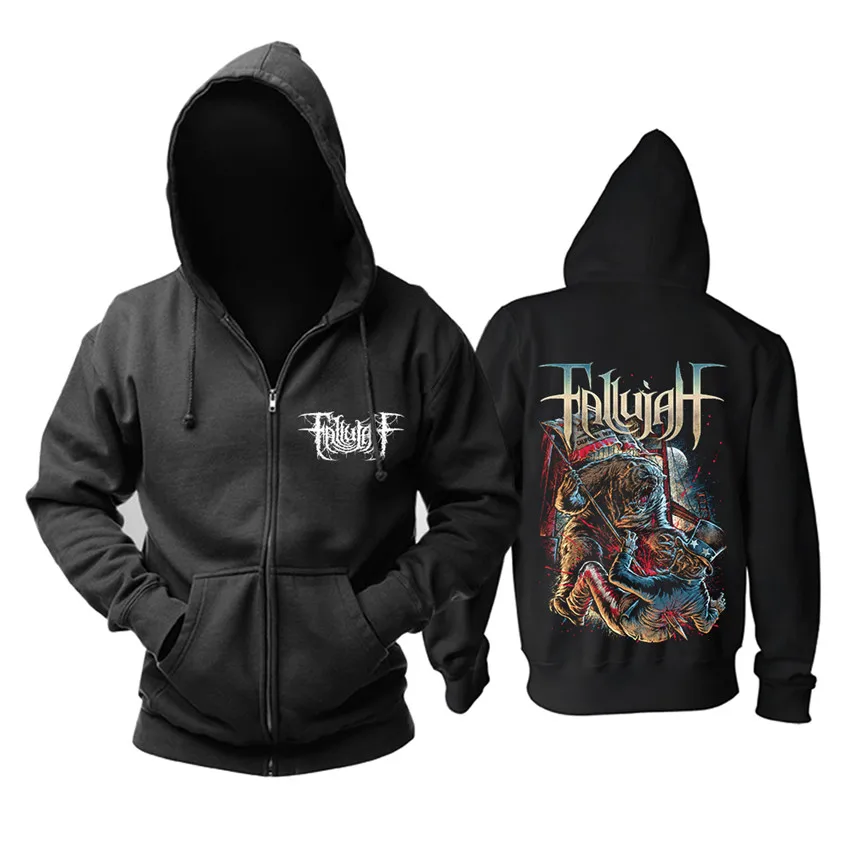 

12 designs Zipper Sweatshirt Nice Soft Warm Fallujah Rock black hoodies punk heavy death metal sudadera Bear Monster fleece