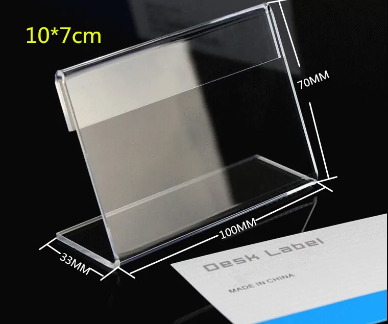 

20pcs Transparent 10*8cm L Shape PMMA Acrylic Table card Price Tag Sign Display Paper Promotion Card desk label Holder Stand