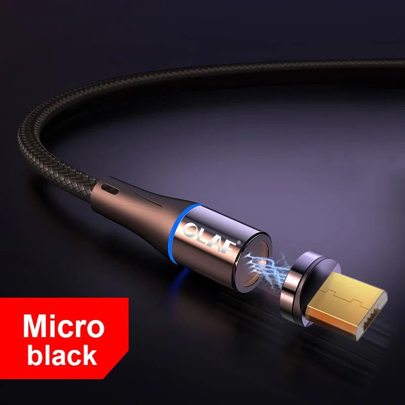 1M LED Magnetic Cable& Micro USB Cable& USB Type C Cable Nylon Braided Type-C Magnet Charger Cable for iPhone Samsung S10 S9 - Цвет: Black micro cable