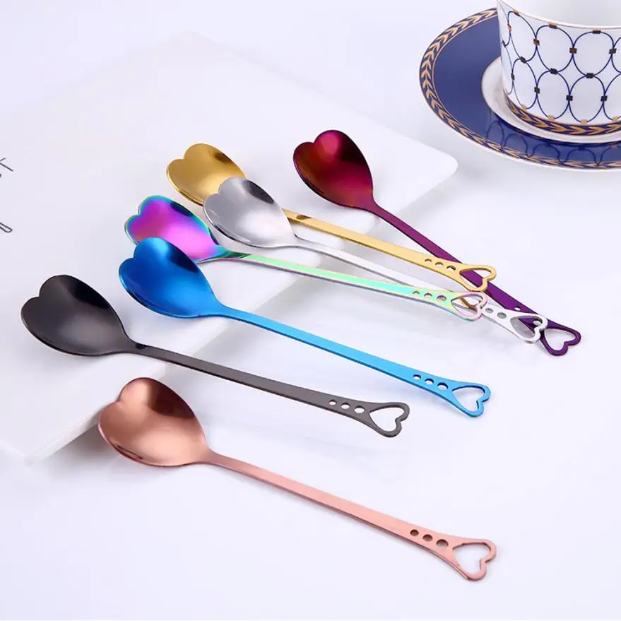 

1PC stainless steel Spoon Handle Heart Spoons Flatware Coffee Drinking Tools Kitchen Gadget 2O0329