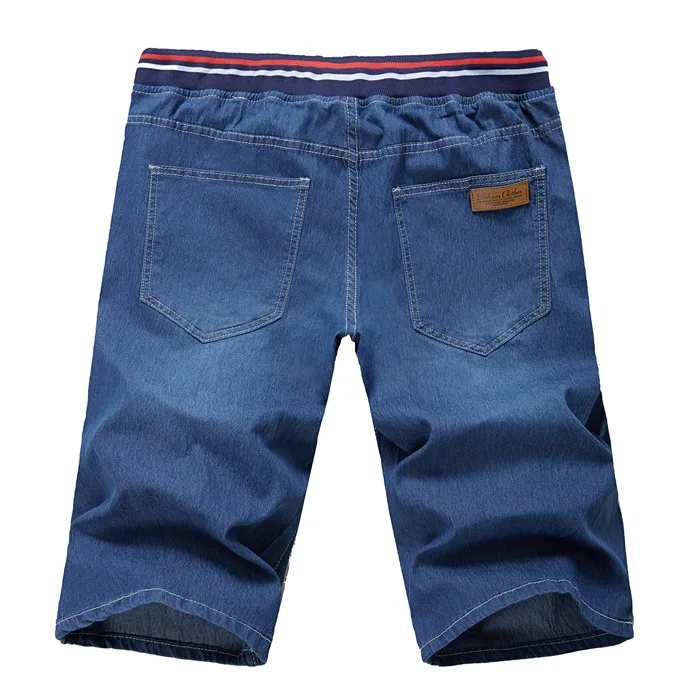 Летние мужские джинсовые шорты больших размеров 32-50 Прямые повседневные шорты с эластичной резинкой на талии повседневные синие джинсы, 6820