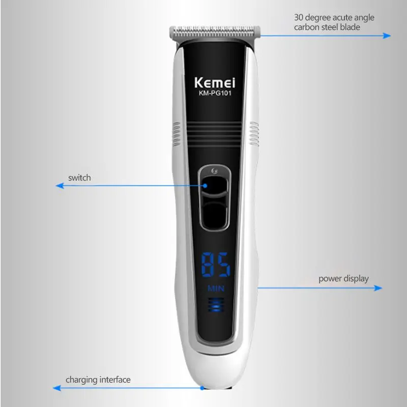 

Kemei Electric Hair Trimmer Rechargeable Men Hair Clipper LCD Display Professional Styling Tools Adjustable Hair Trimmer PG101