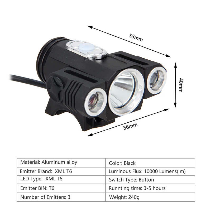 1200 лм XML 3xT6 светодиодный 4,2 в регулируемый угол велосипедный светильник Головной фонарь для велосипеда батарея должна быть приобретена отдельно