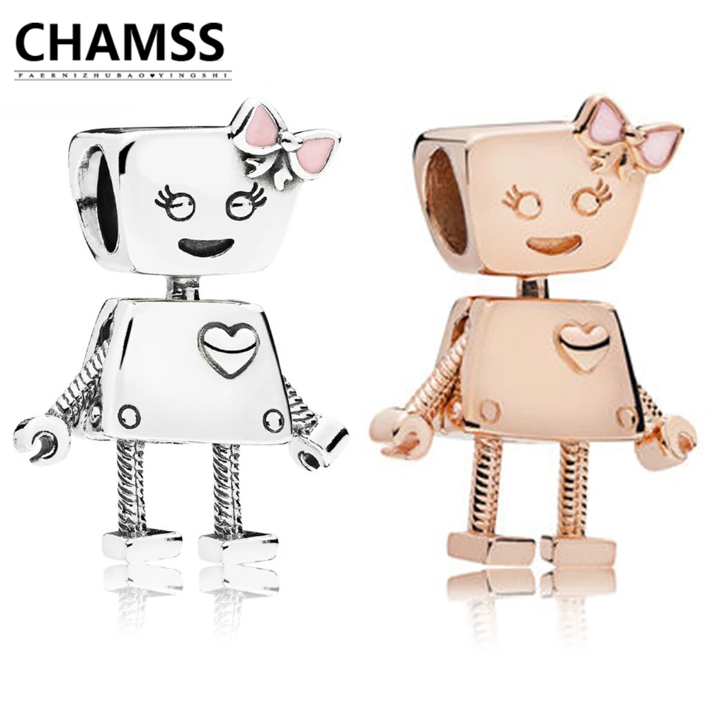 

CHAMSS 925 Sterling Silver PDs Bella Robot Rose Gold Charm Beaded DIY Woman Jewelry Gift Factory Outlet