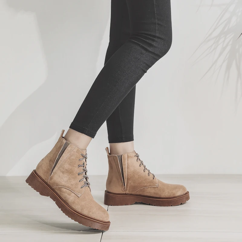 

Women's Shoes Ankle Boots Female Flock Martin Boots Round Toe Low Heels Ankle Boots 2 Style Lining Zip & Lace-Up Size: 34--43