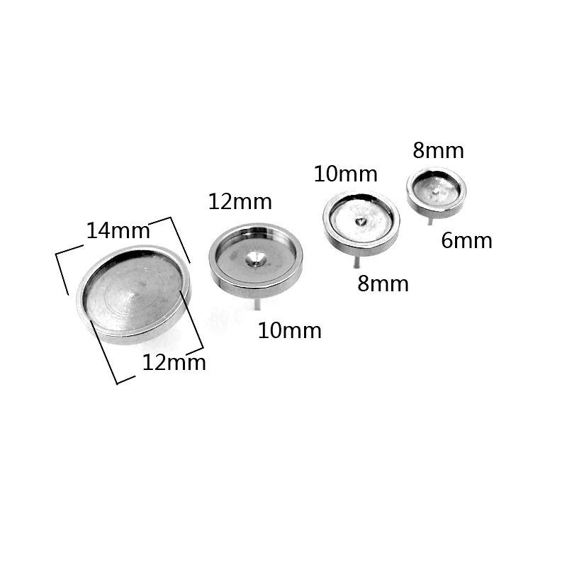 Нержавеющая сталь серьга с пустым основанием Кабошон Камея База 6 8 6 8 10 12 мм Серьги с плоским основанием установка Diy ювелирных изделий, с ушной пробкой