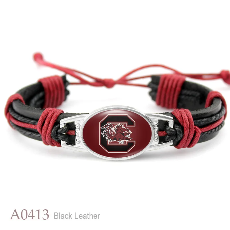 Custom 18*25mm Glass Alabama Charm Genuine Leather Bracelet Sports Team Adjustable Bracelets& Bangles For Man Woman - Окраска металла: as picture