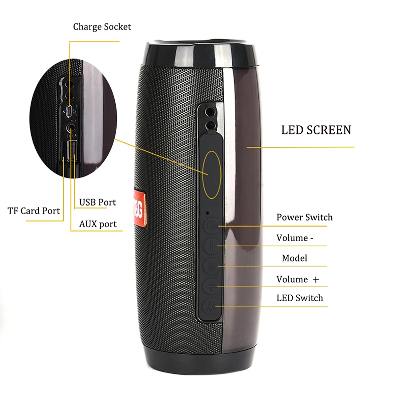 Wireless Bluetooth Speaker Portable Column Outdoor Speaker 10W Subwoofer Sound Bar with Mic Support FM Radio TF USB Music Player