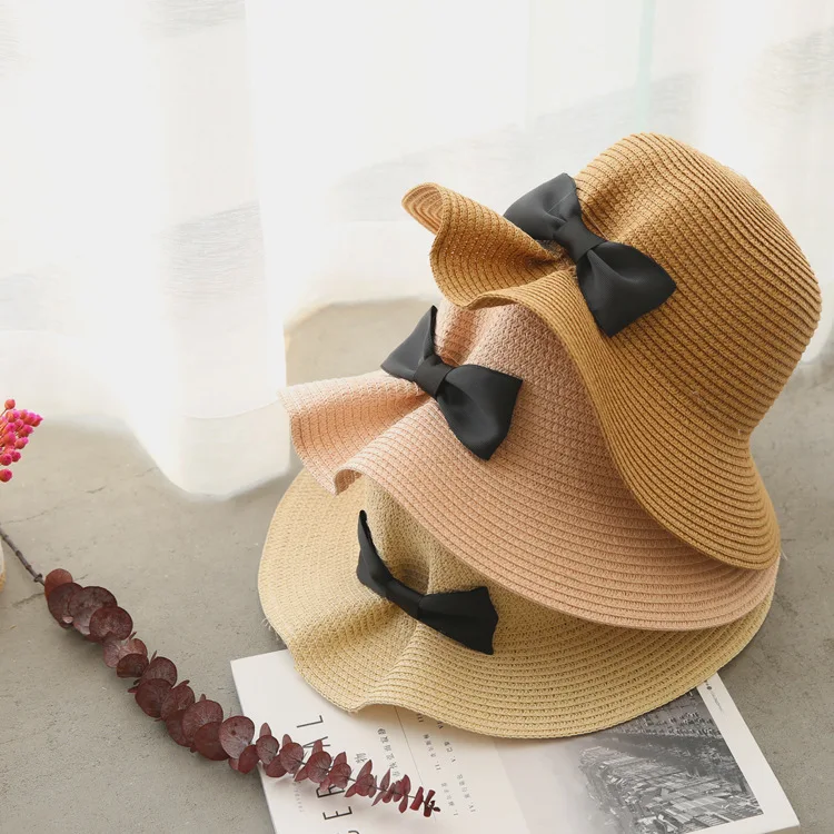 

Korean version bow sun hat for women casual wide brim cute travel foldable bow fisherman hat