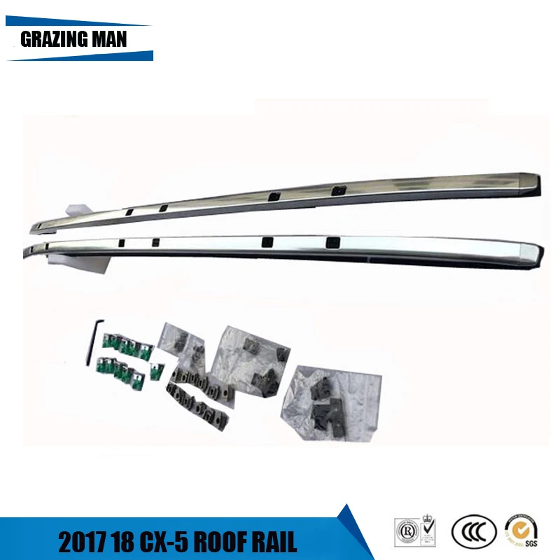 

2pcs plating chrome and sliver screw install side rail bar roof rack for Mazda CX-5 2017 quality supplier aluminum material