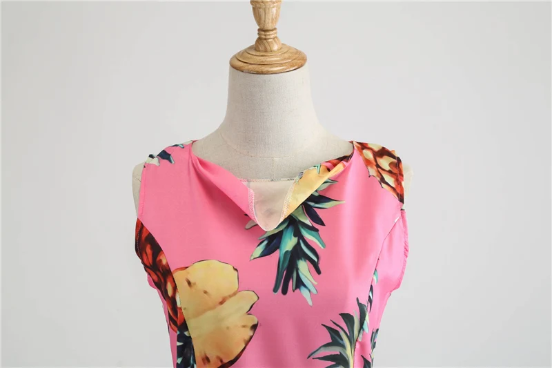 Kostlich Women O-Neck Pineapple Printed Big Swing Dress Summer Casual Ladies Dresses Hepburn Vintage Dress With Sashes Plus Size (7)