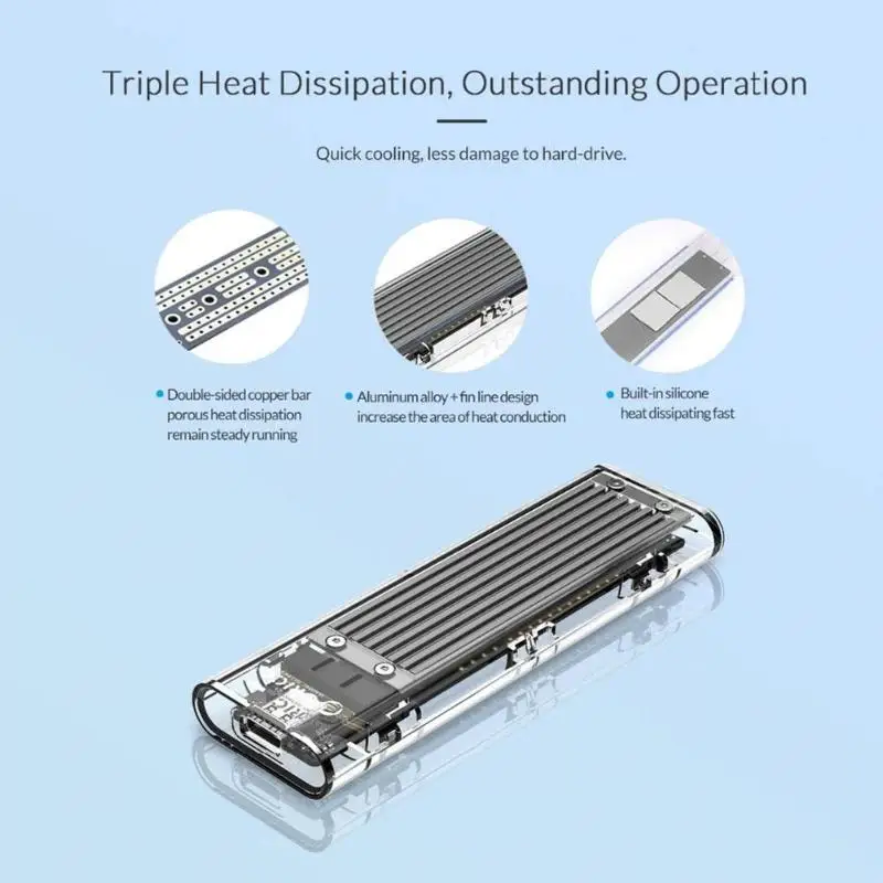ORICO Transparent NVME M.2 SSD Case10Gbps clear M.2 M-Key USB3.1 External Solid State Disk Box for iOS, Windows 7/8/10