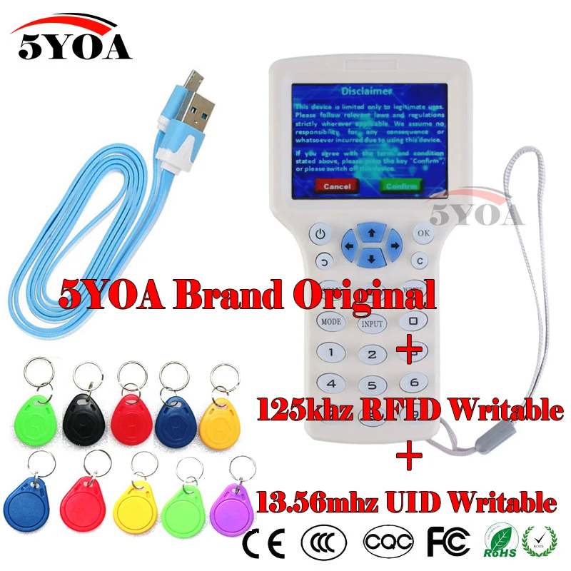 

English 10 frequency RFID Copier ID IC Reader Writer copy M1 13.56MHZ encrypted Duplicator Programmer USB NFC UID Tag Key Card