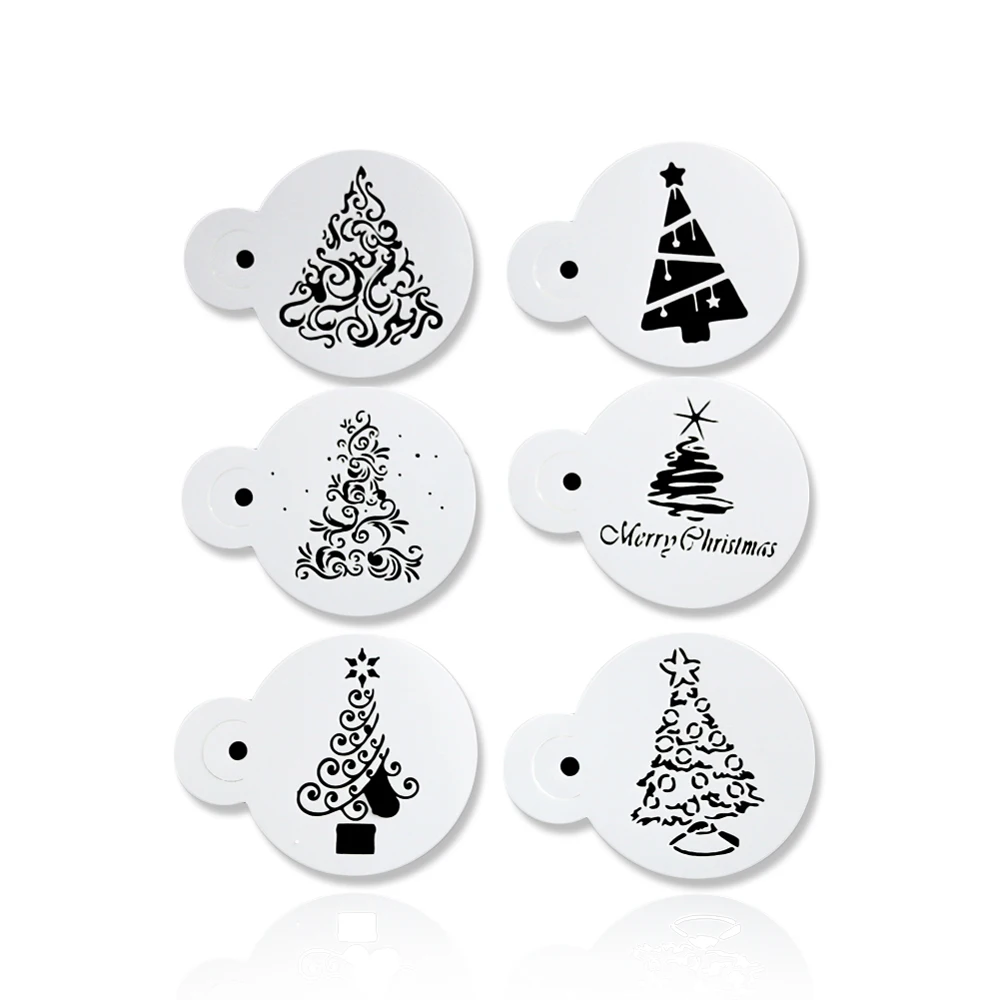 

6Pcs/Set Christmas Tree Cake Embossed Mould Baking Mold Cake Decorating Tool Coffee Stencil Spraying Die Kitchen Accessories