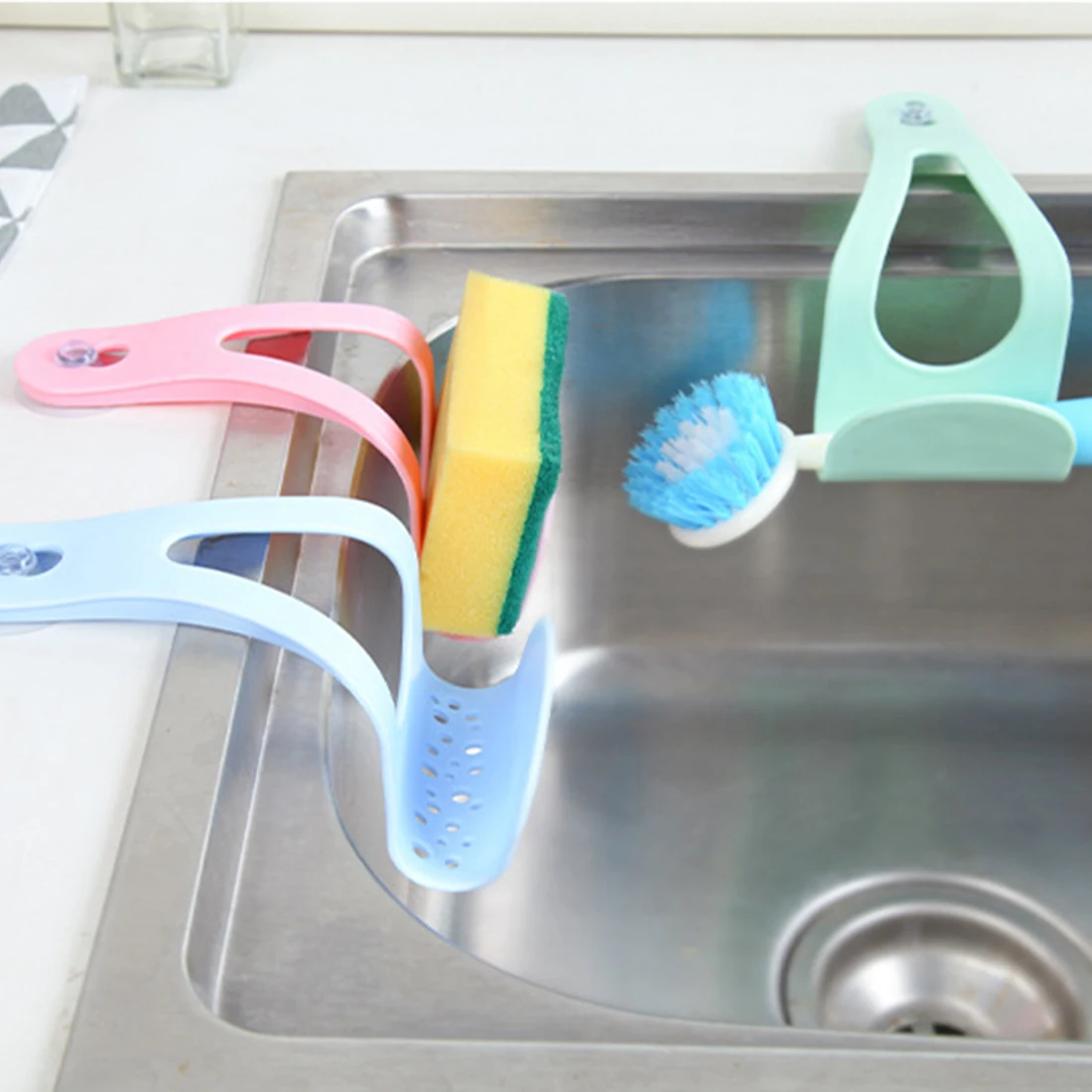 

Kitchen Bathroom Tools Suction-cup Thickening Tank Drop Frame Suction Sponges Holder Scouring Ball Storage Rack Shelf