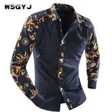 WSGYJ 2018 Men’S Fashion Men Shirt Fancy Stitching Tide Slim Square Collar Dress Long-Sleeved Male Shirt