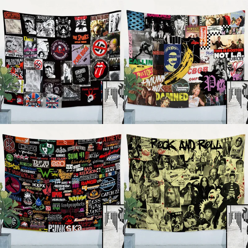 

Large rock music hanging flag banner popular band LOGO poster Wall Sticker tapestry Bar cafe banquet wall hanging decor cloth B