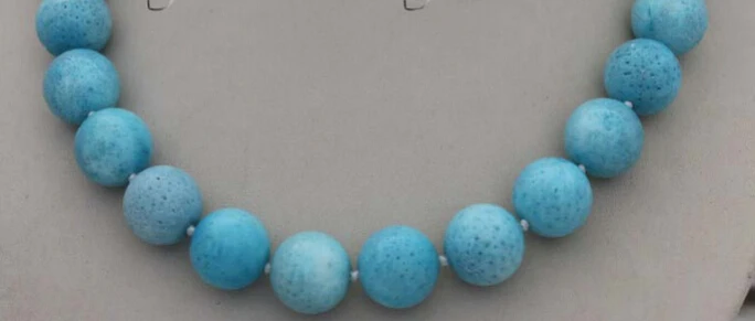 

bjc 0001577 Genuine Natural 16mm Green Round Coral Necklace 14k #