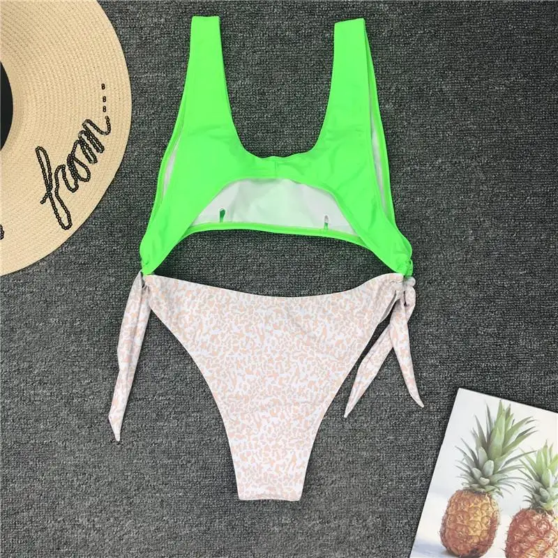 Bikinx Neon green бикини mujer купальники сексуальные боди монокини с высоким вырезом Купальники Женские бандо купальник женский купальный костюм